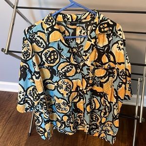 Zara Gauze Bright Oversized Fruit Print Button Down Blouse Size medium NWOT